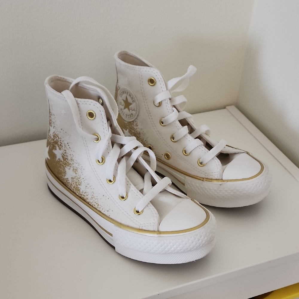 Converse Kids High-Top Sneakers - White and Gold